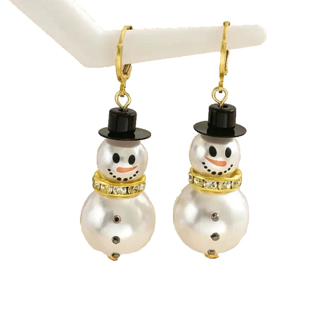 Snowman Pearl Earrings With Gold Accents